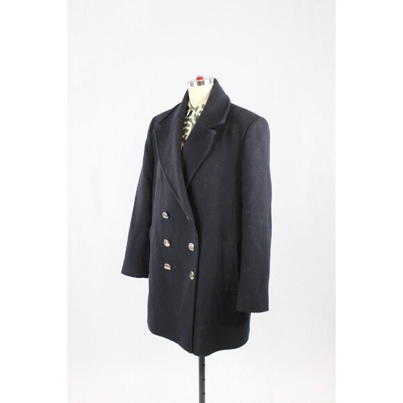 ZARA Navy Blue Wool Blend Double Breasted Short Peacoat Coat, Size M - Picture 4 of 12